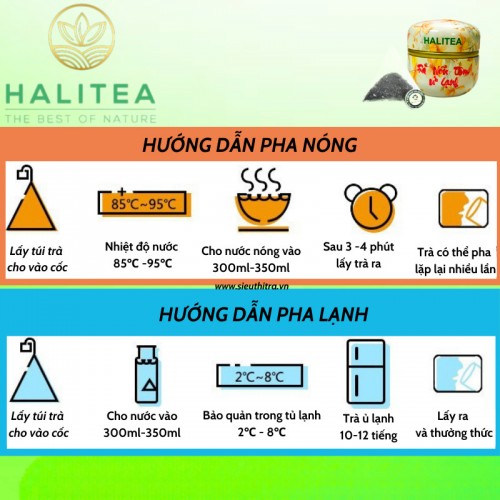 Trà Nõn Tôm Ủ Lạnh HALITEA Túi Tam Giác Hộp Thiếc 50g/ hộp/ 10 túi 